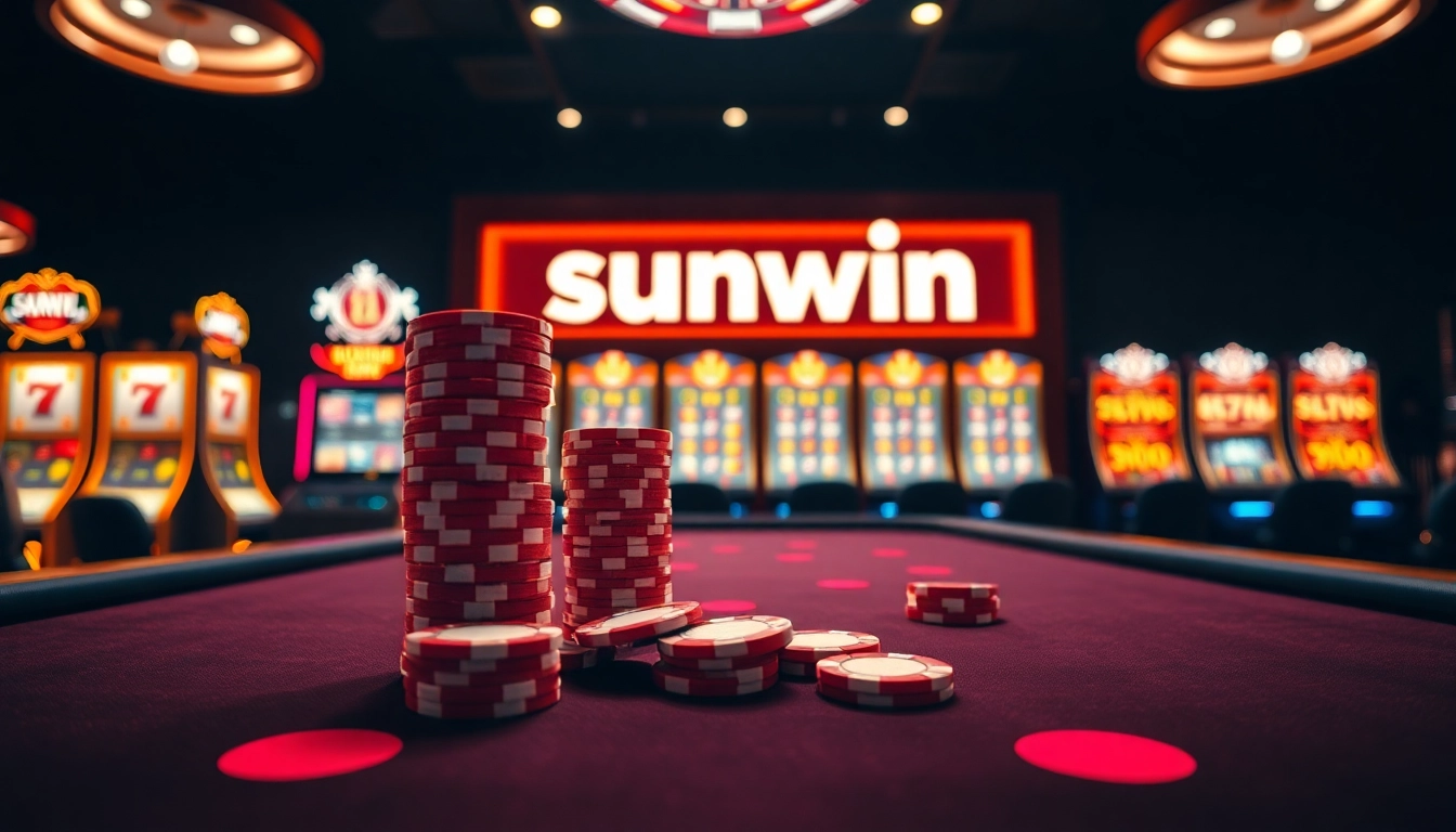 Experience thrilling gameplay at sunwin with vibrant poker chips and casino tables.