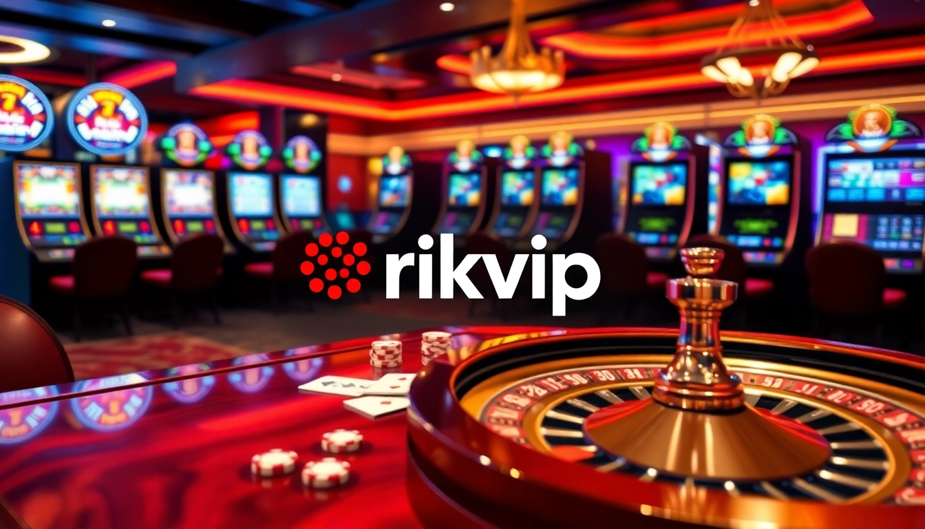Experience thrilling online gambling at rikvip with vibrant casino tables and atmospheric lighting.