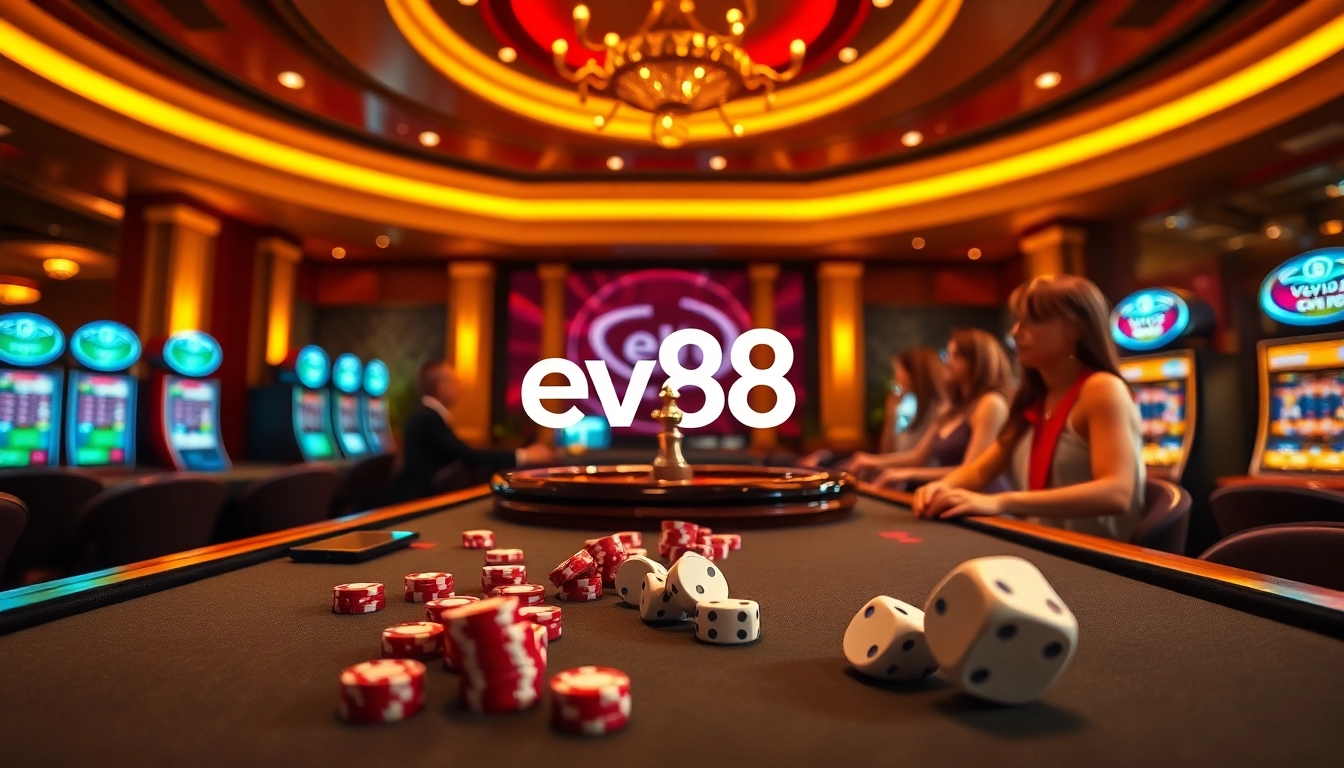 Experience thrilling gameplay at ev88 casino with an elegant poker table and engaging players.