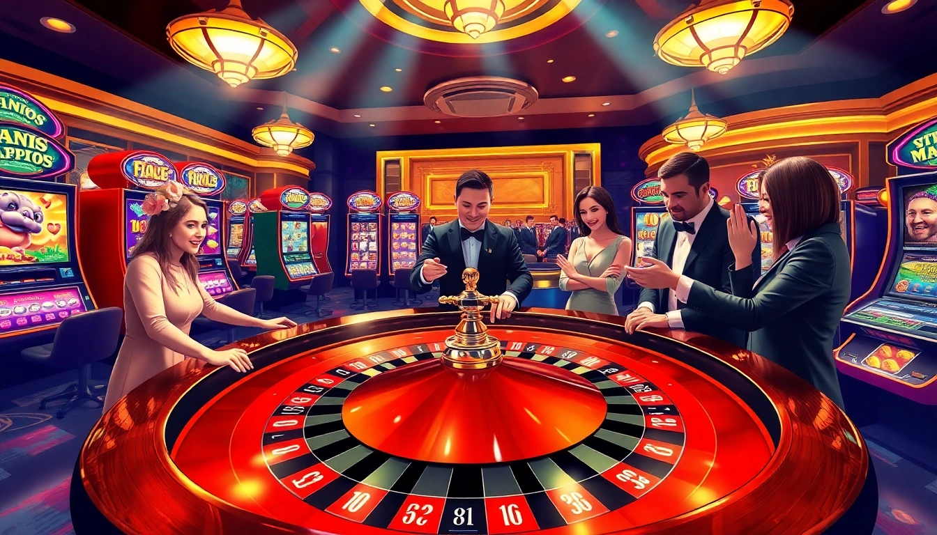 Play a thrilling round at Max88's casino, featuring vibrant roulette and excited players.