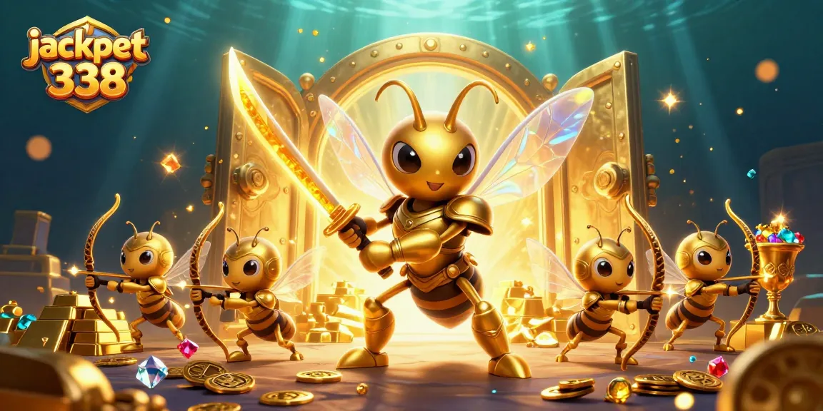 Engage in jackpot 338 action with a dynamic 3D illustration showcasing a hornet samurai.