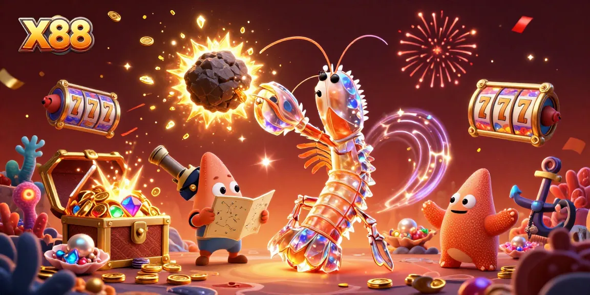 X88 presents an engaging casino scene with playful characters, gold coins, and dynamic game elements.