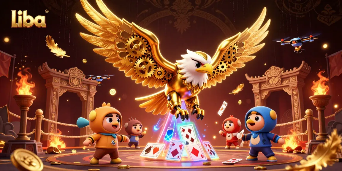 Engaging illustration of gold eagle soaring through cards at liba credit card casinos.