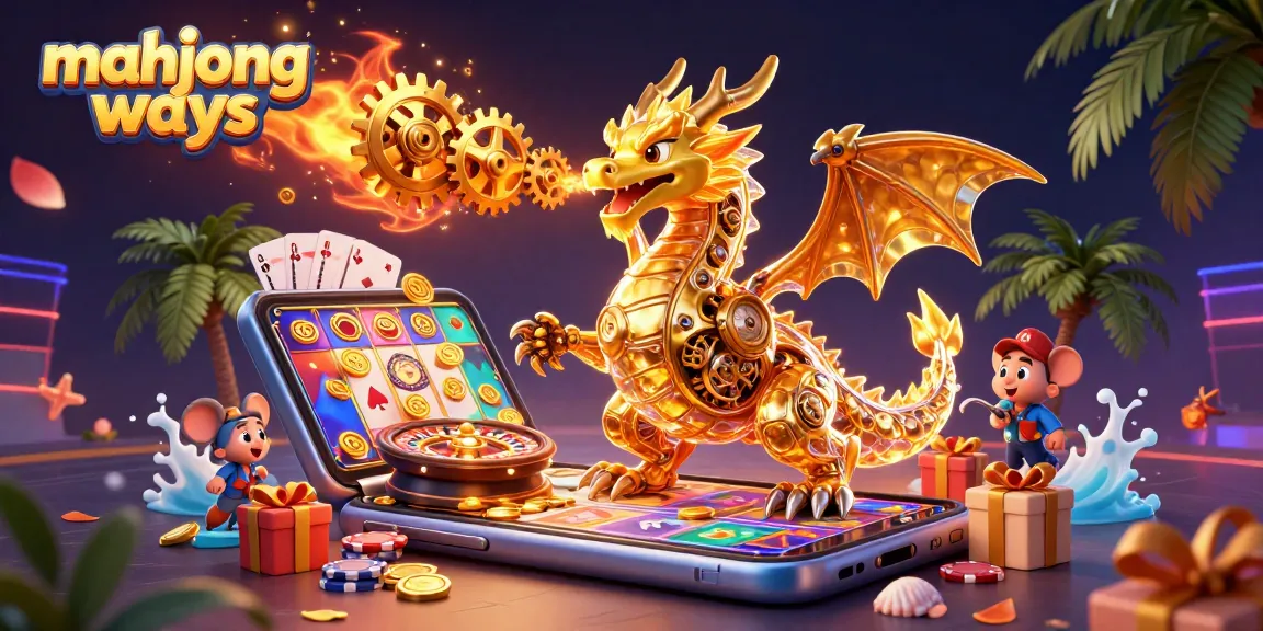 Experience mahjong ways in a dynamic 3D scene with golden dragon and exciting game elements